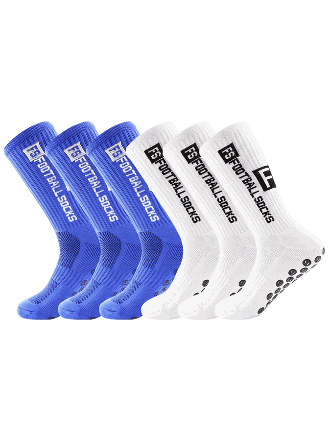 Blue and white football grip socks
