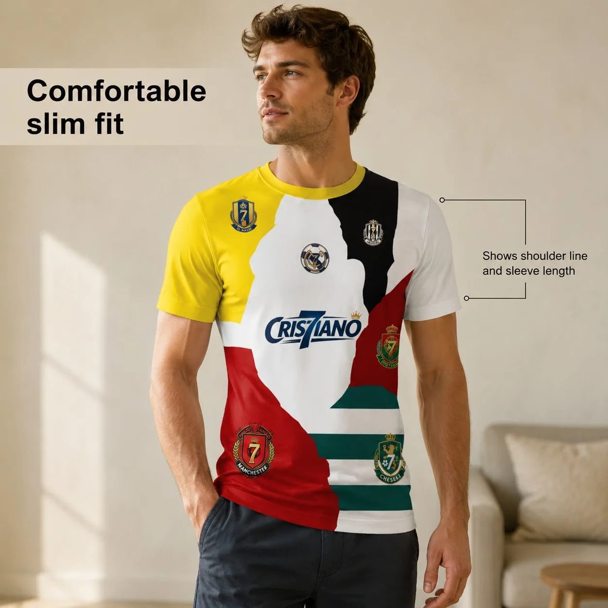Cristiano Ronaldo No.7 Split-Color Fan T-Shirt