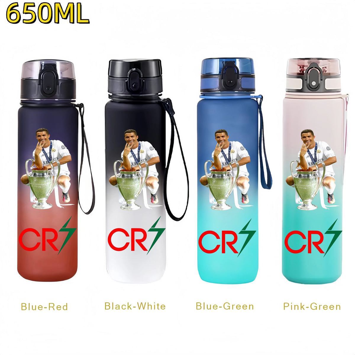 Messi, Ronaldo, Mbappé & Neymar Football Water Bottle