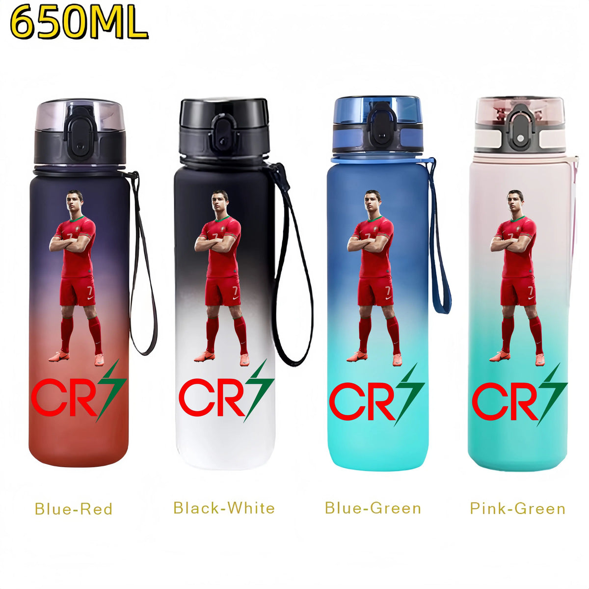 Messi, Ronaldo, Mbappé & Neymar Football Water Bottle