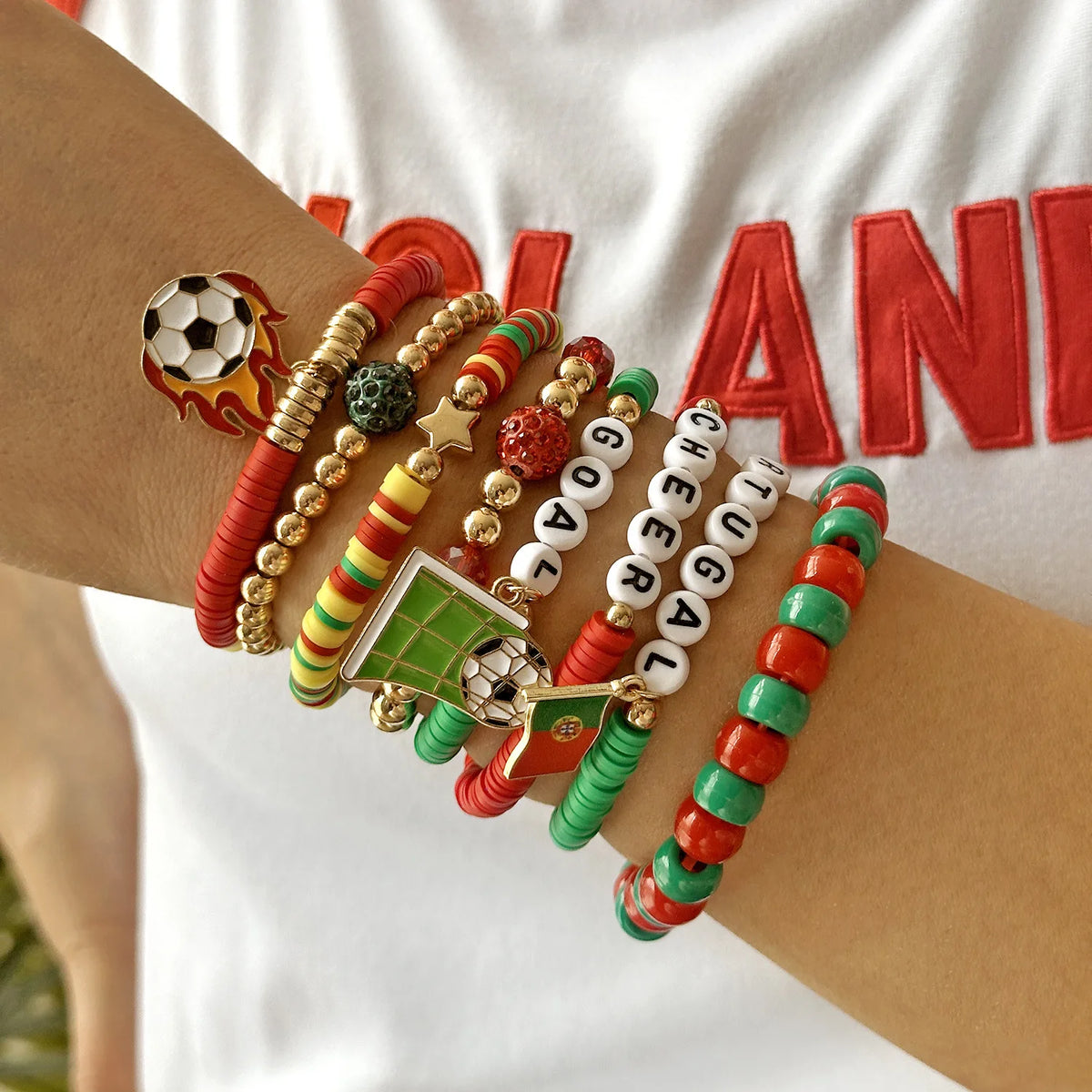 Football Country Bracelet Set – 7–8 Wristband Set | England, Argentina, Portugal, Spain, Brazil & Germany