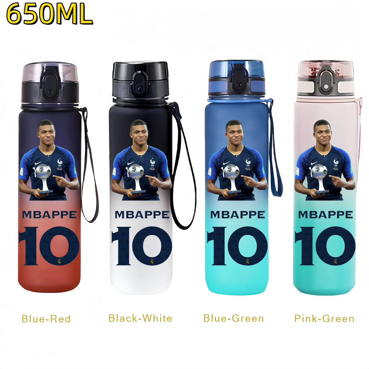 Messi, Ronaldo, Mbappé & Neymar Football Water Bottle