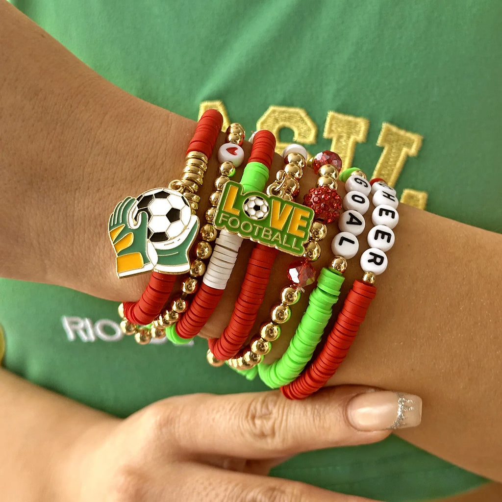 Football Country Bracelet Set – 7–8 Wristband Set | England, Argentina, Portugal, Spain, Brazil & Germany