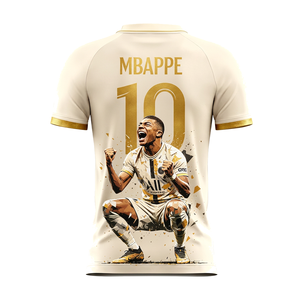Kylian Mbappé No.10 Gold/White Football Fan T-Shirt