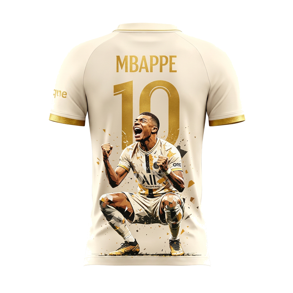 Kylian Mbappé No.10 Gold/White Football Fan T-Shirt