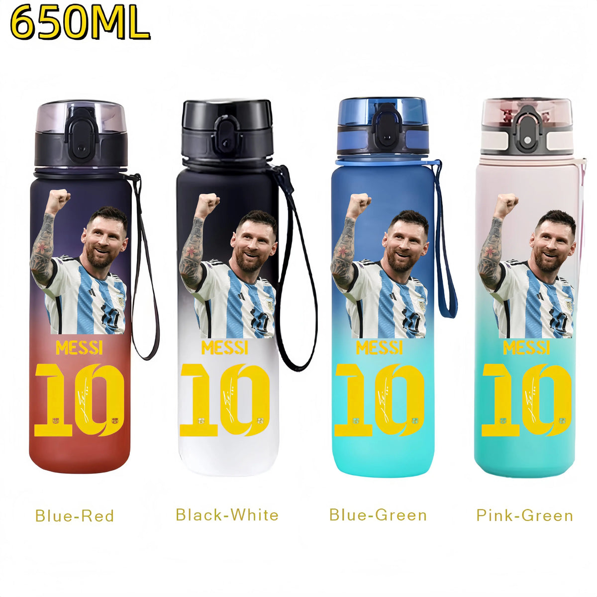 Messi, Ronaldo, Mbappé & Neymar Football Water Bottle