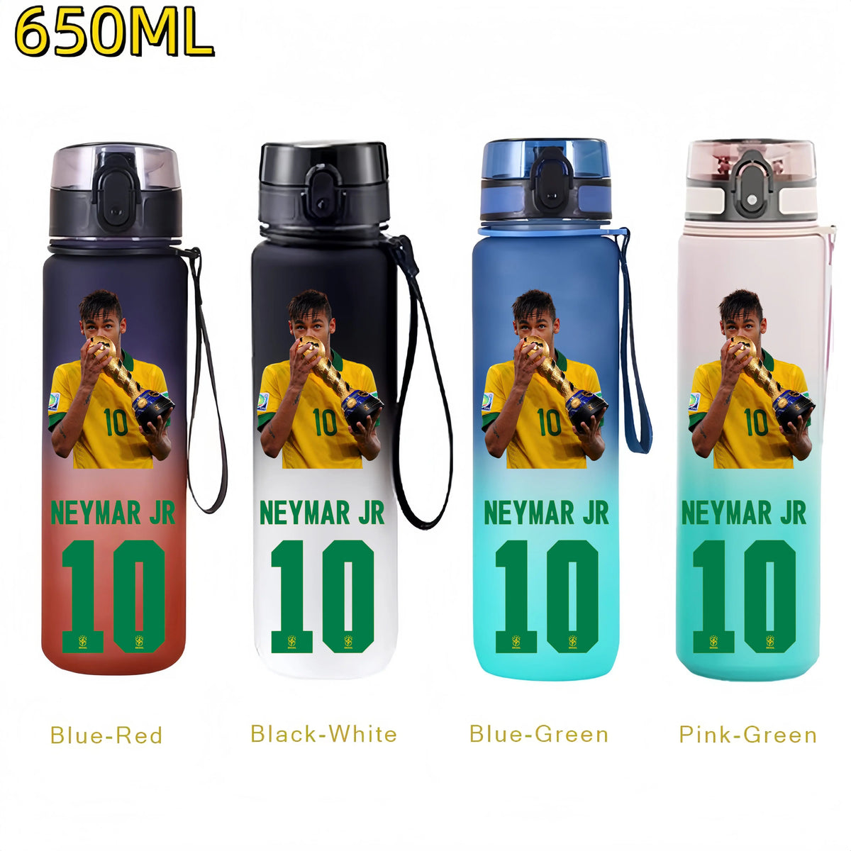 Messi, Ronaldo, Mbappé & Neymar Football Water Bottle