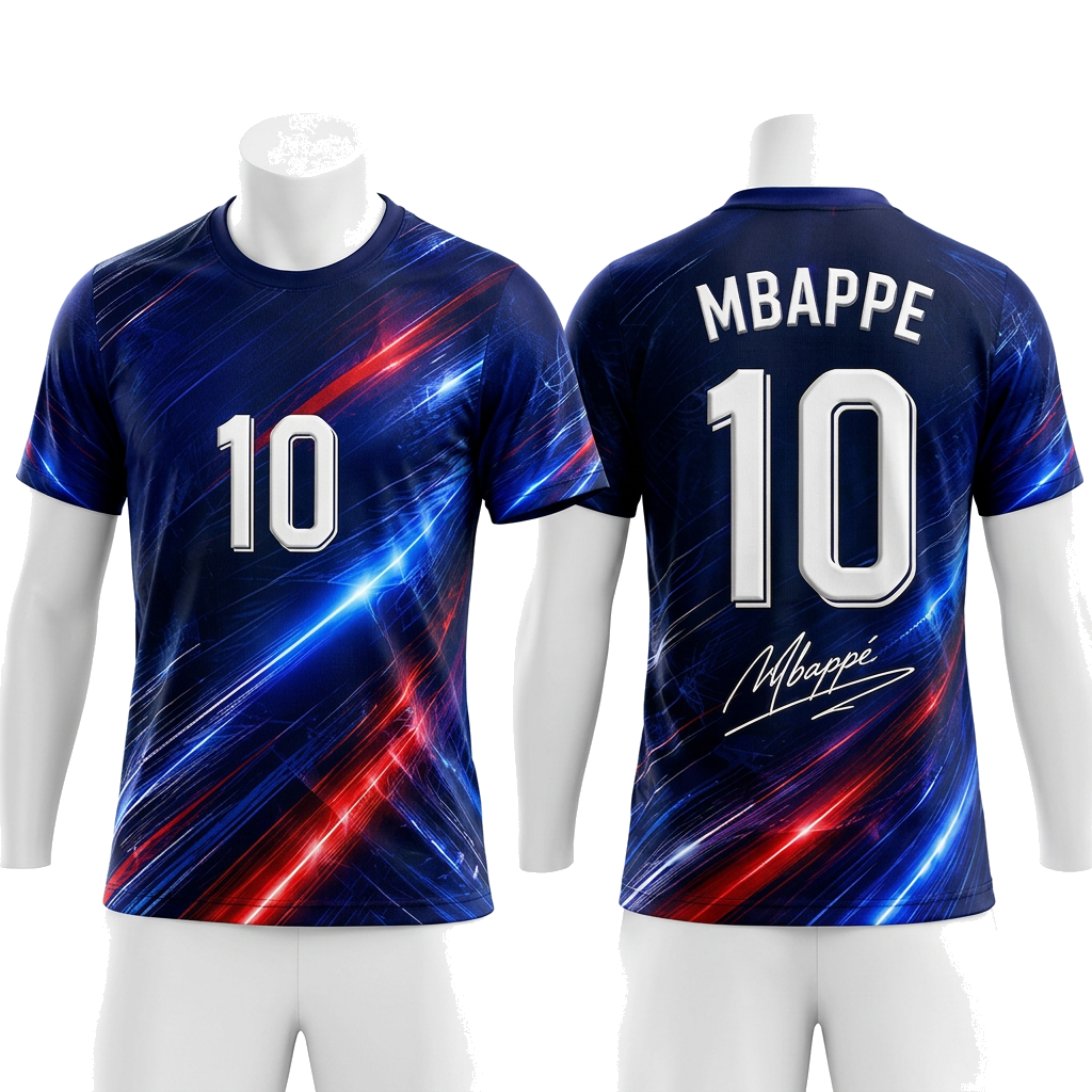 Kylian Mbappé No.10 Blue Football Fan T-Shirt