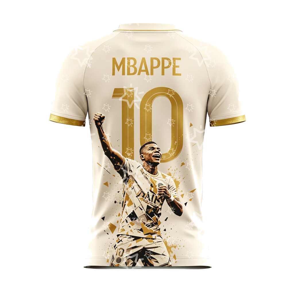 Kylian Mbappé No.10 Gold/White Football Fan T-Shirt