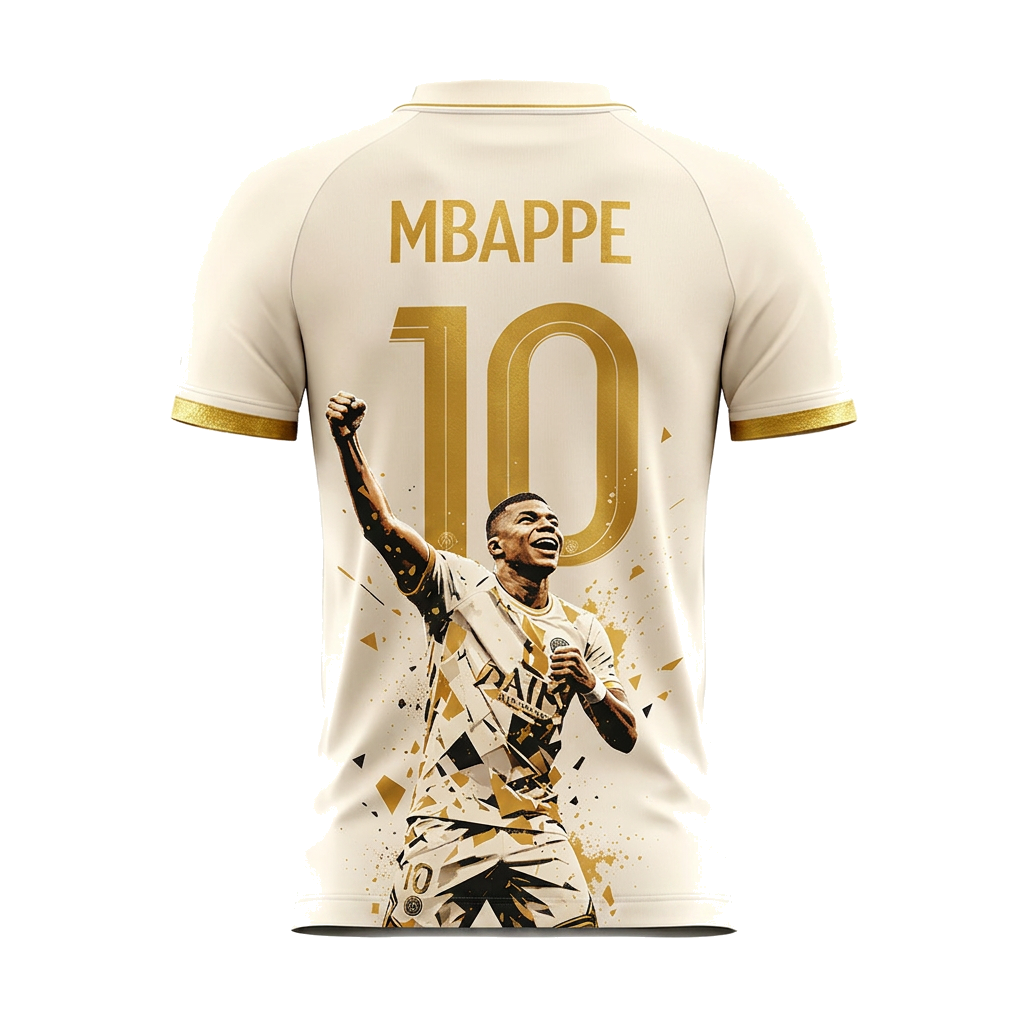 Kylian Mbappé No.10 Gold/White Football Fan T-Shirt