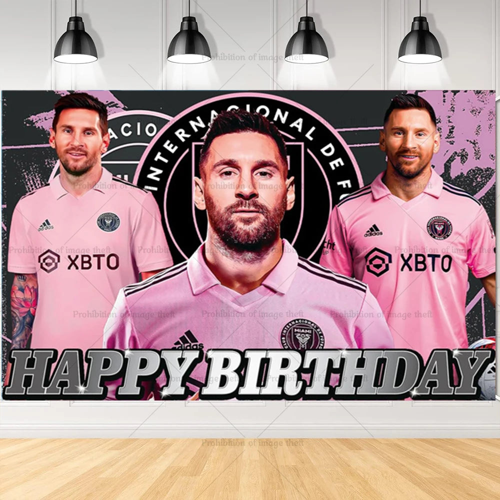 Messi Argentina Football Party Decoration Set – Banner, Backdrop, Cake Topper & Balloons