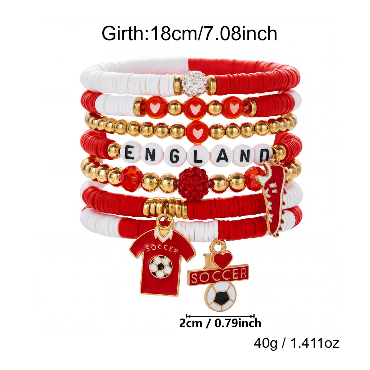 Football Country Bracelet Set – 7–8 Wristband Set | England, Argentina, Portugal, Spain, Brazil & Germany