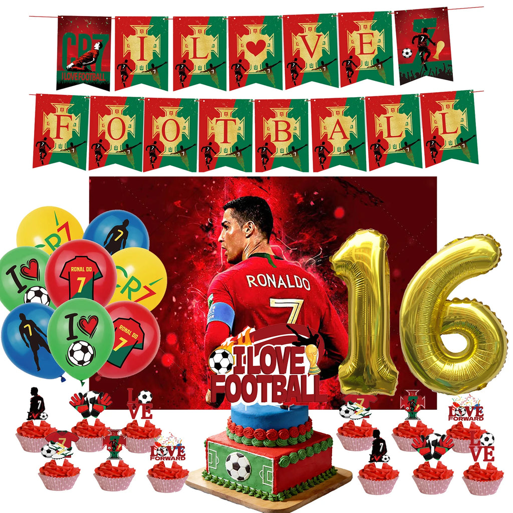 Ronaldo CR7 Football Party Set – Plates, Cups, Balloons, Banner & Backdrop