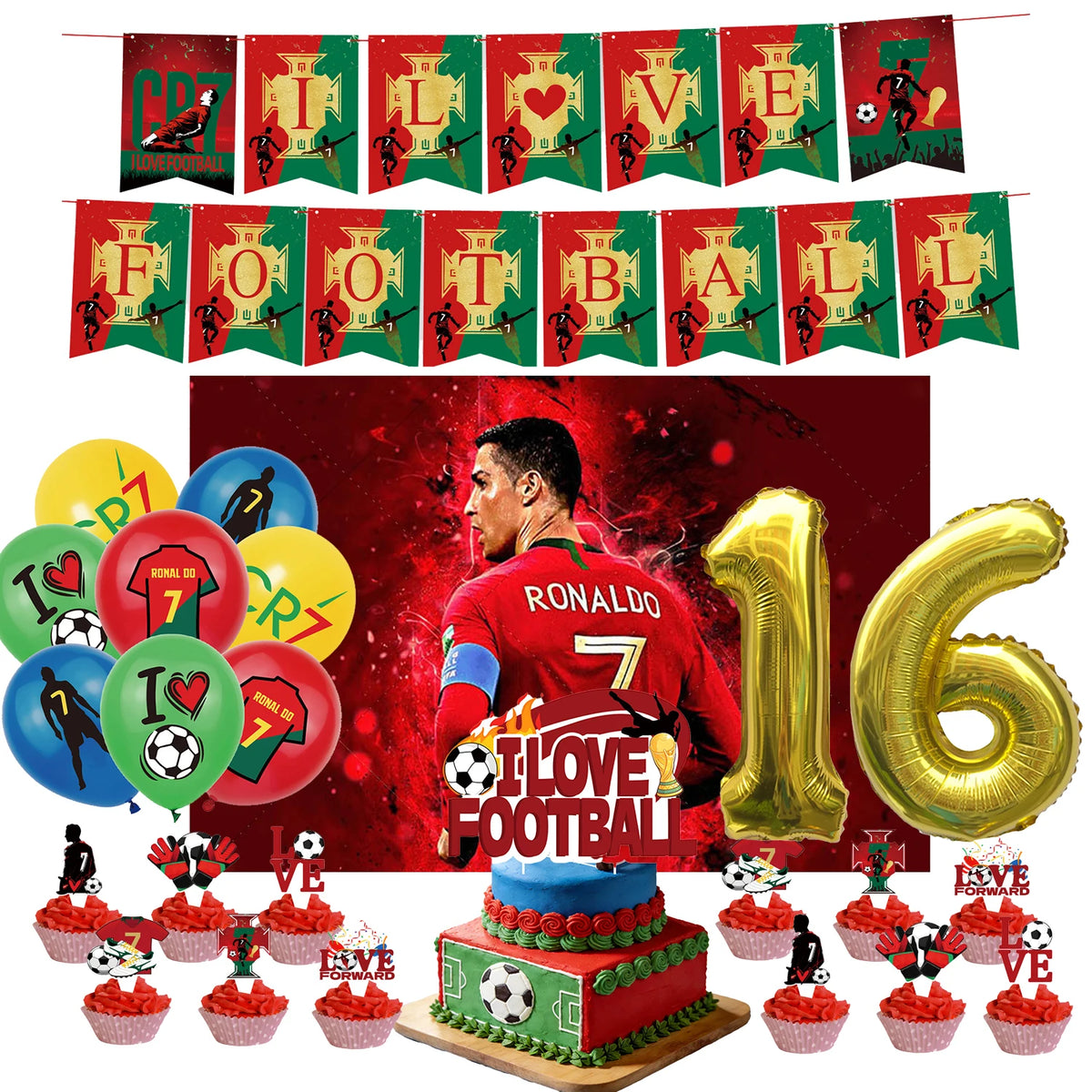 Ronaldo CR7 Football Party Set – Plates, Cups, Balloons, Banner & Backdrop