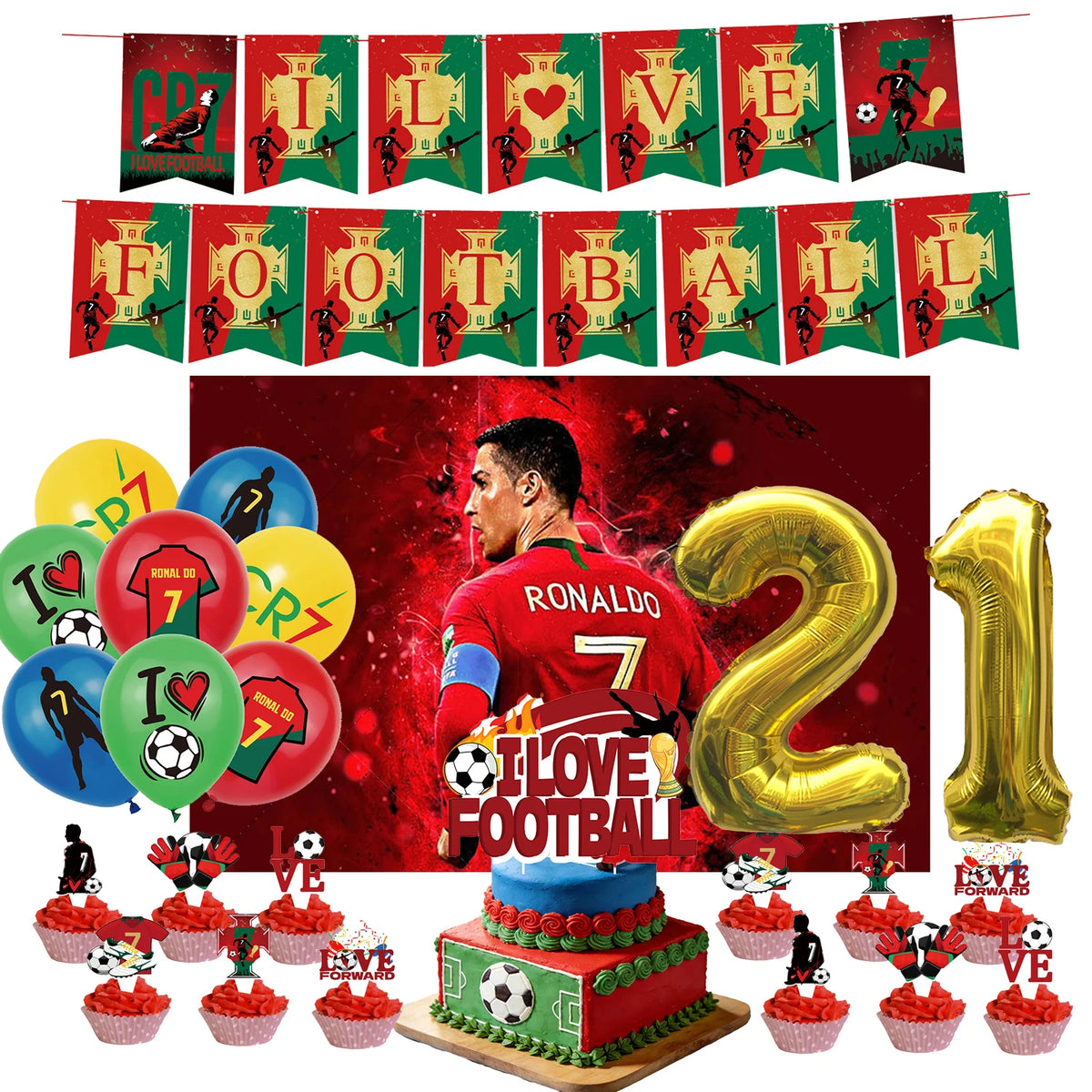 Ronaldo CR7 Football Party Set – Plates, Cups, Balloons, Banner & Backdrop