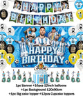 Messi Argentina Football Party Decoration Set – Banner, Backdrop, Cake Topper & Balloons