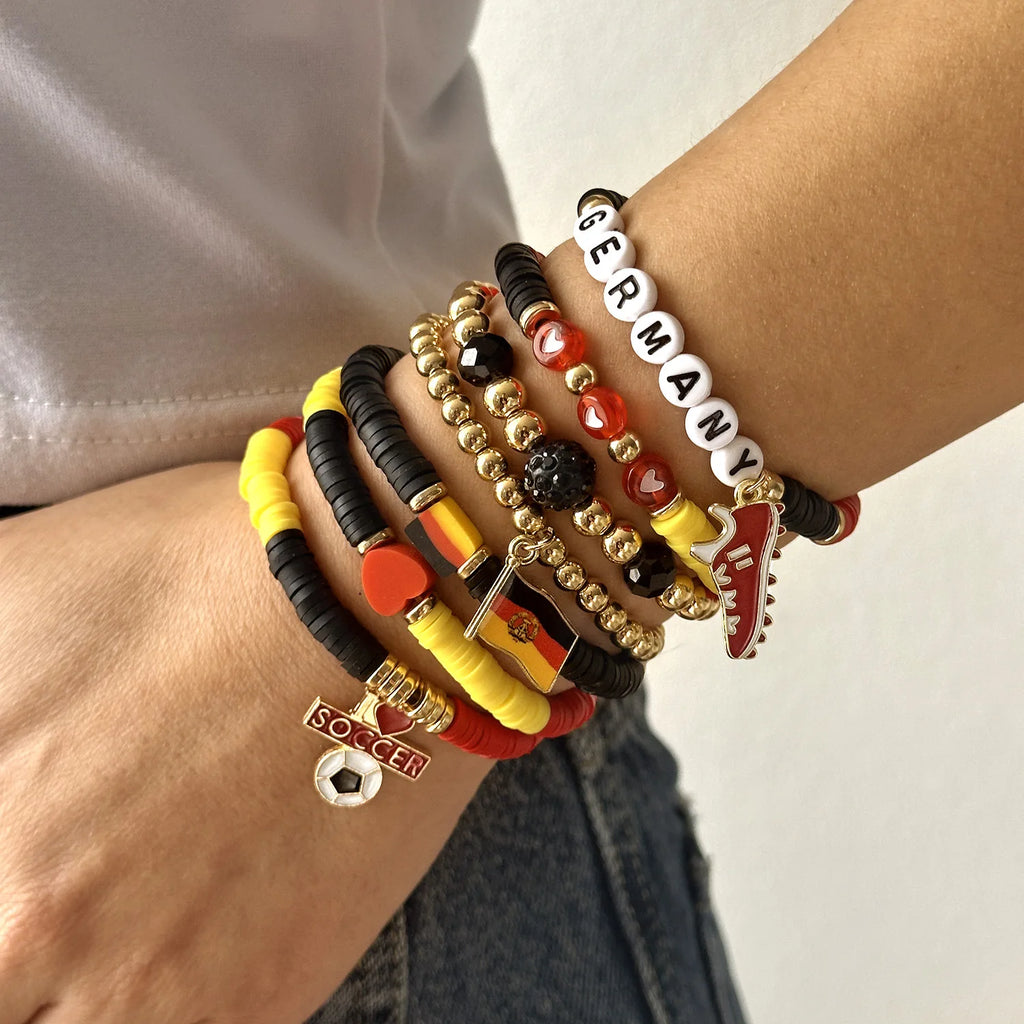 Football Country Bracelet Set – 7–8 Wristband Set | England, Argentina, Portugal, Spain, Brazil & Germany