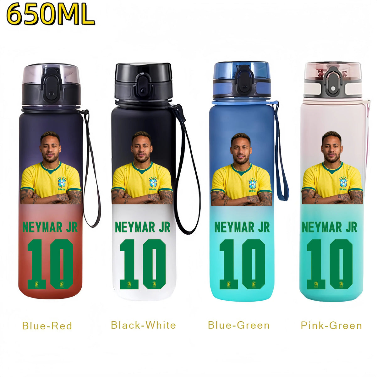 Messi, Ronaldo, Mbappé & Neymar Football Water Bottle