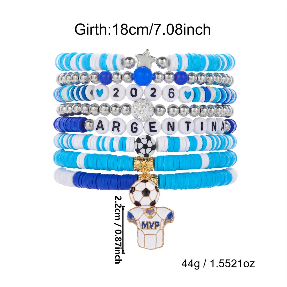 Football Country Bracelet Set – 7–8 Wristband Set | England, Argentina, Portugal, Spain, Brazil & Germany