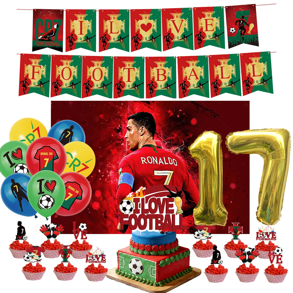 Ronaldo CR7 Football Party Set – Plates, Cups, Balloons, Banner & Backdrop