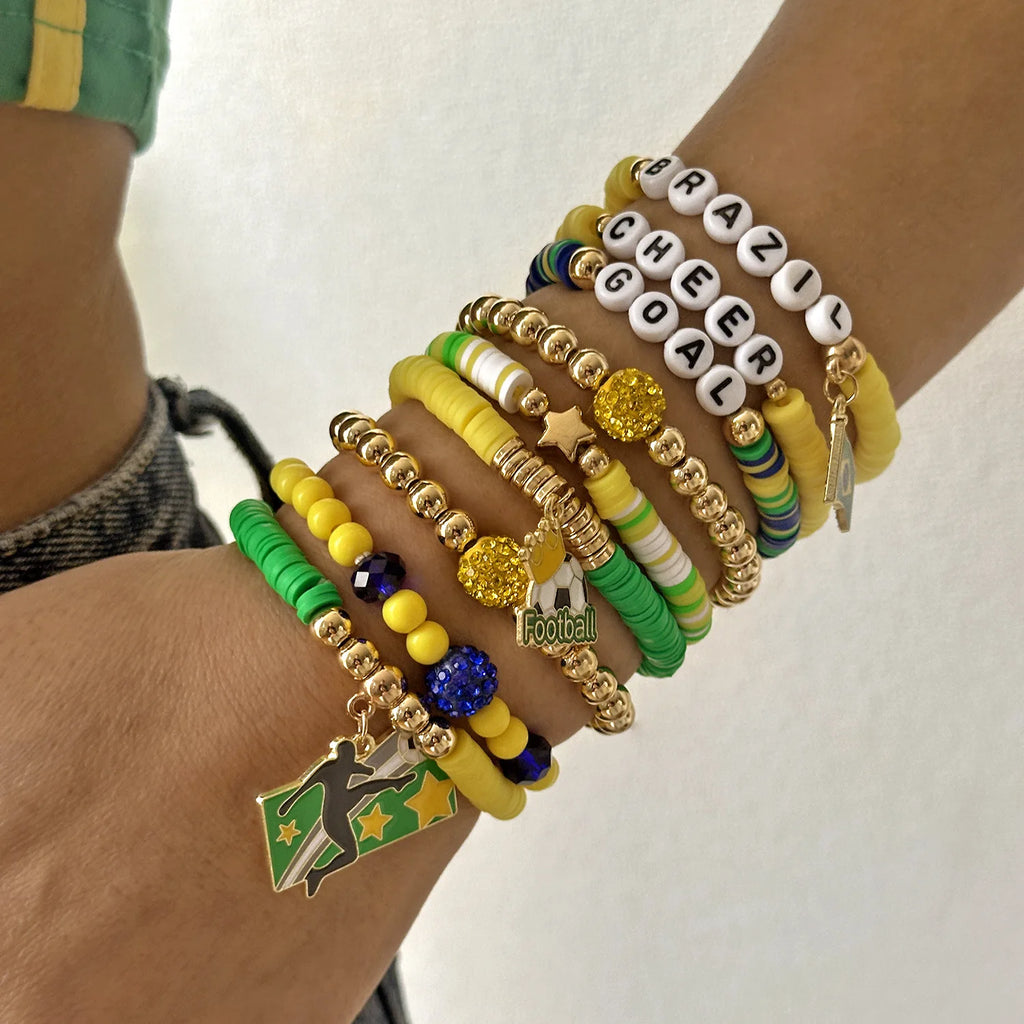 Football Country Bracelet Set – 7–8 Wristband Set | England, Argentina, Portugal, Spain, Brazil & Germany