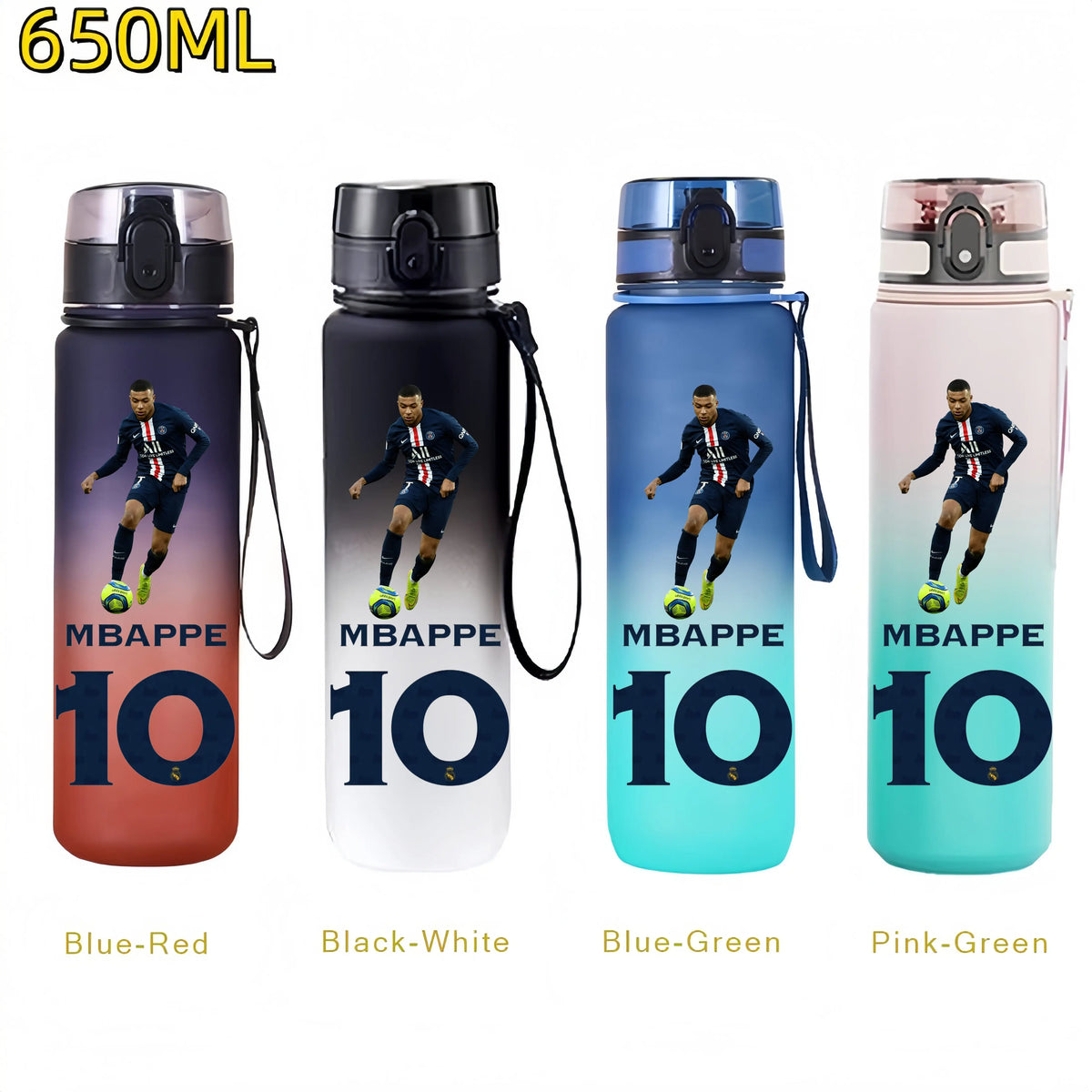 Messi, Ronaldo, Mbappé & Neymar Football Water Bottle