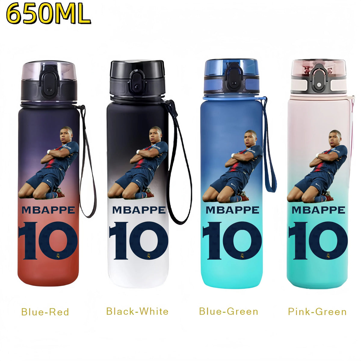 Messi, Ronaldo, Mbappé & Neymar Football Water Bottle