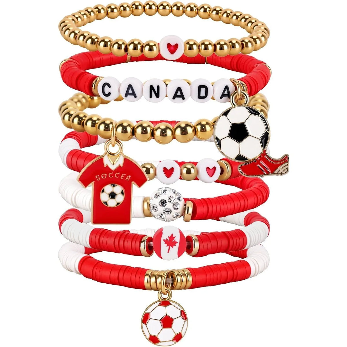 Football Country Bracelet Set – 7–8 Wristband Set | England, Argentina, Portugal, Spain, Brazil & Germany