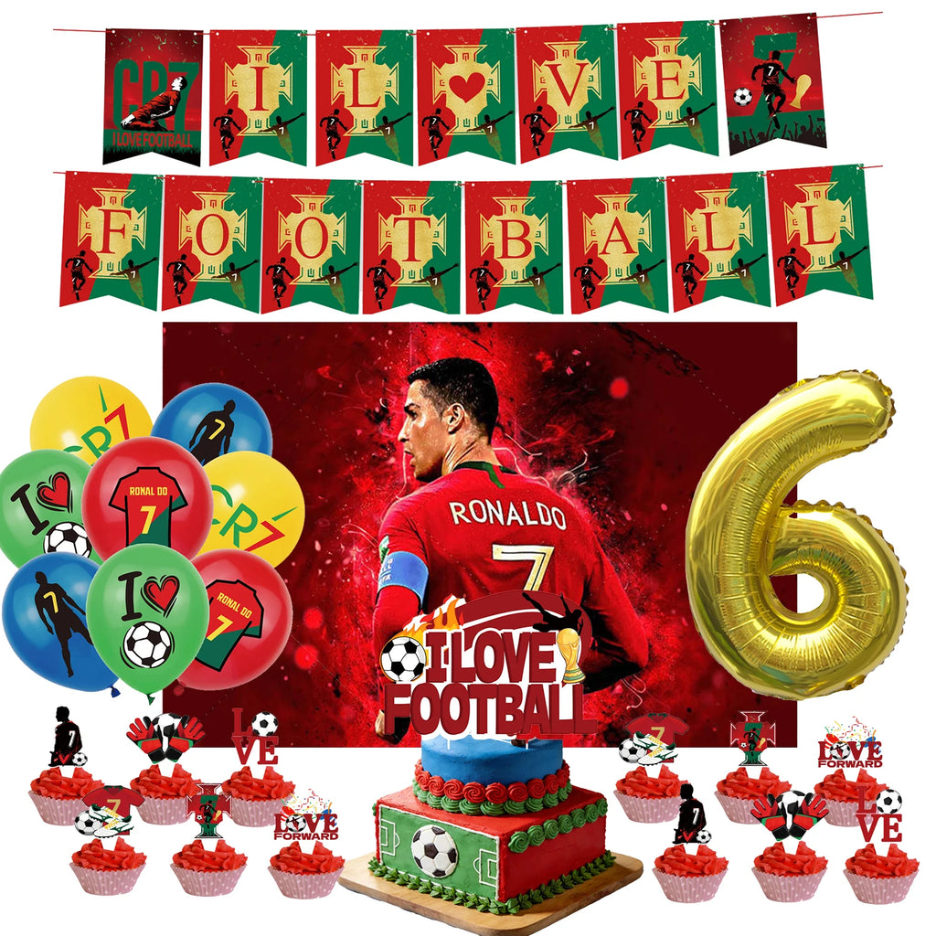 Ronaldo CR7 Football Party Set – Plates, Cups, Balloons, Banner & Backdrop
