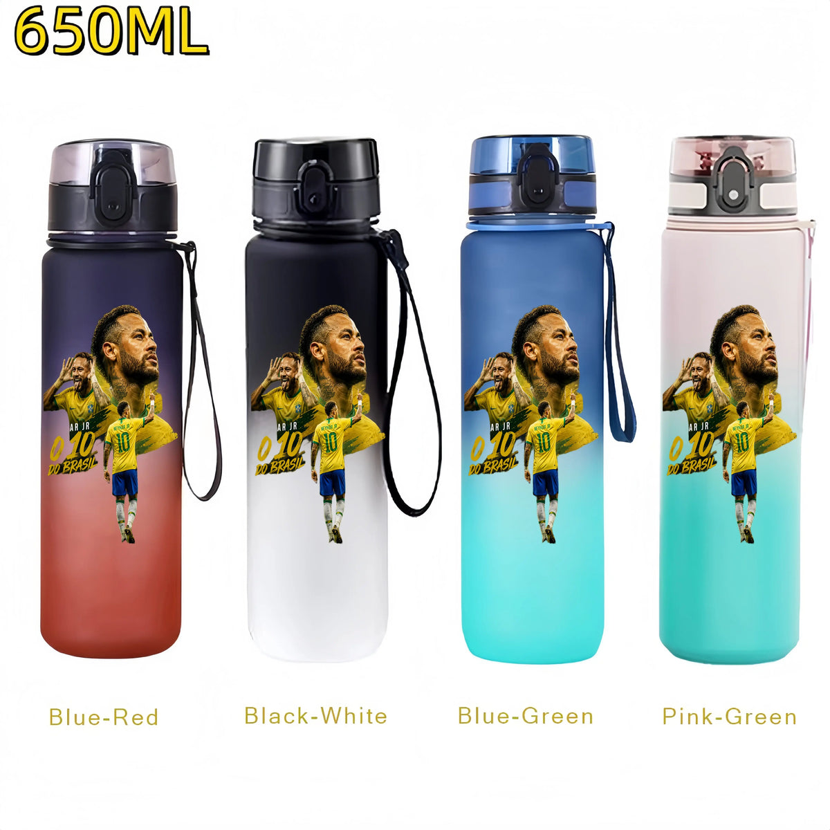 Messi, Ronaldo, Mbappé & Neymar Football Water Bottle