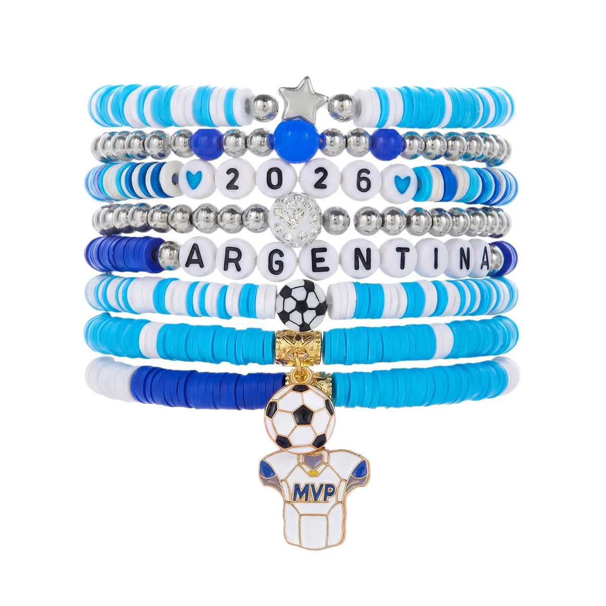 Football Country Bracelet Set – 7–8 Wristband Set | England, Argentina, Portugal, Spain, Brazil & Germany