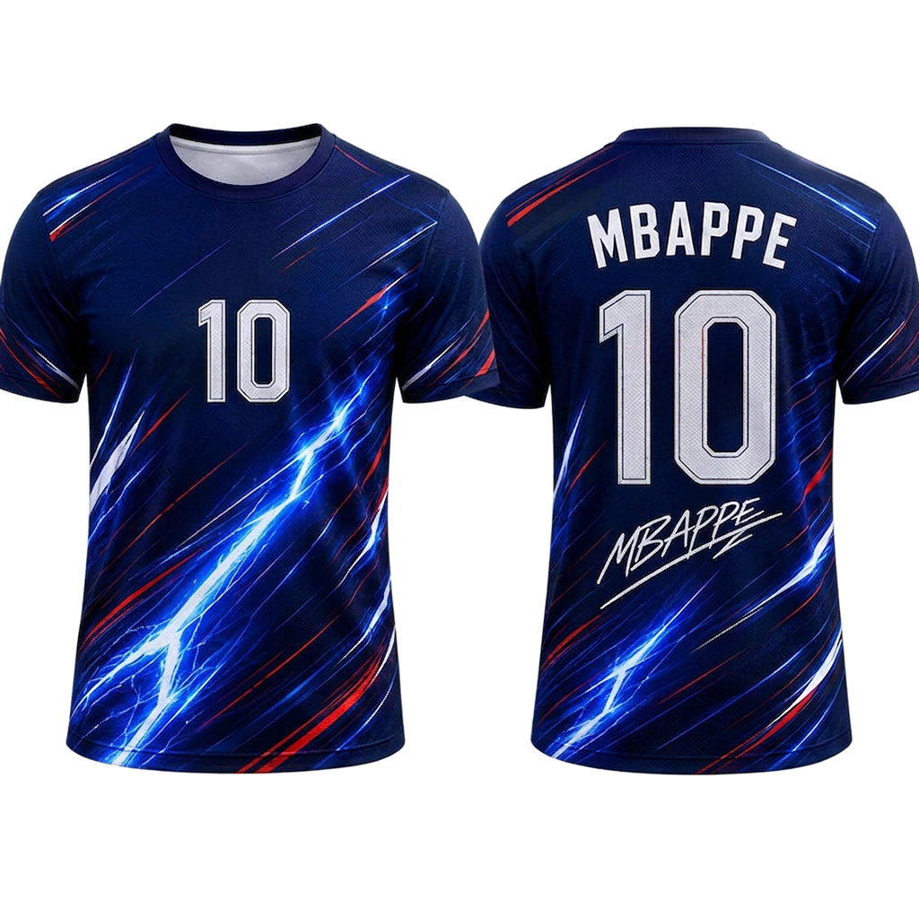 Kylian Mbappé No.10 Blue Football Fan T-Shirt