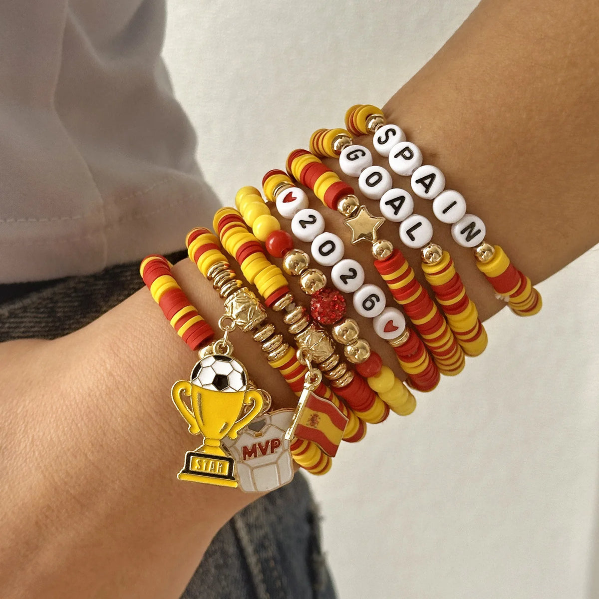 Football Country Bracelet Set – 7–8 Wristband Set | England, Argentina, Portugal, Spain, Brazil & Germany