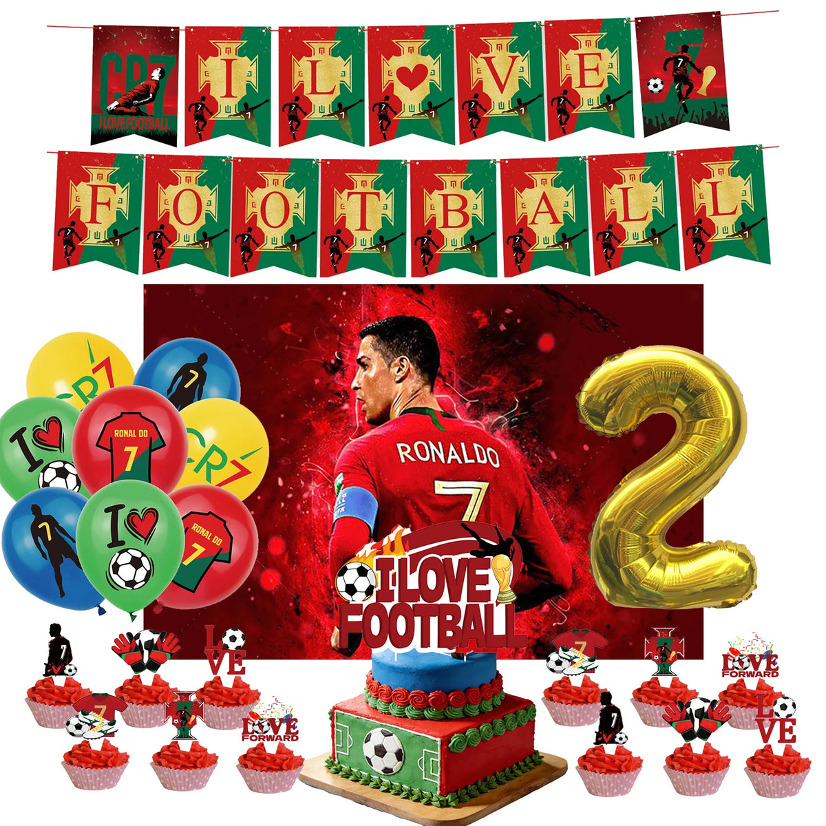 Ronaldo CR7 Football Party Set – Plates, Cups, Balloons, Banner & Backdrop