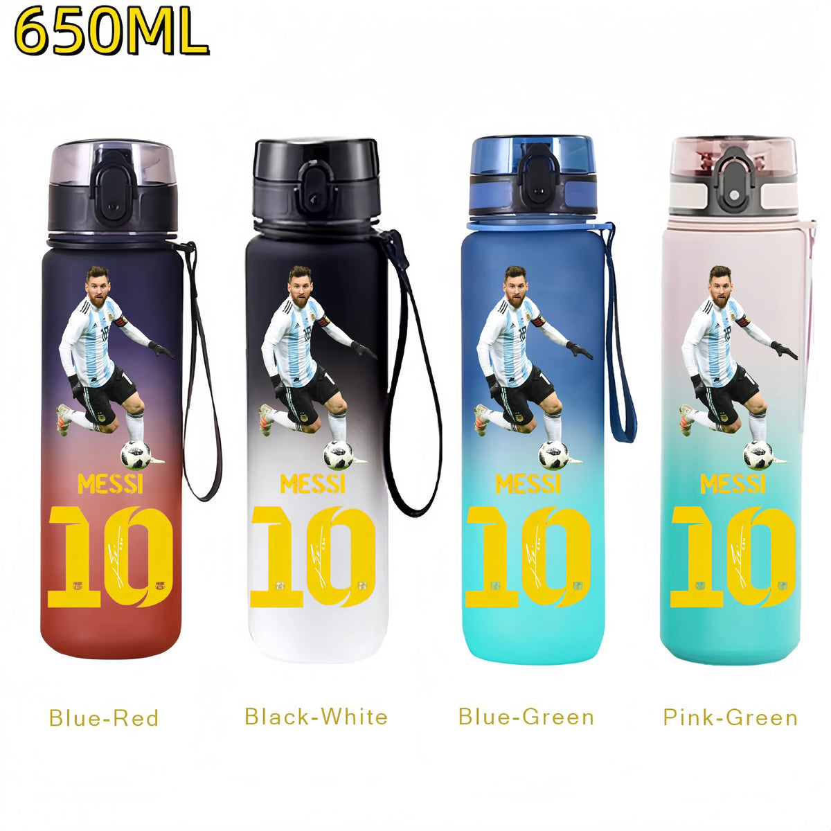 Messi, Ronaldo, Mbappé & Neymar Football Water Bottle