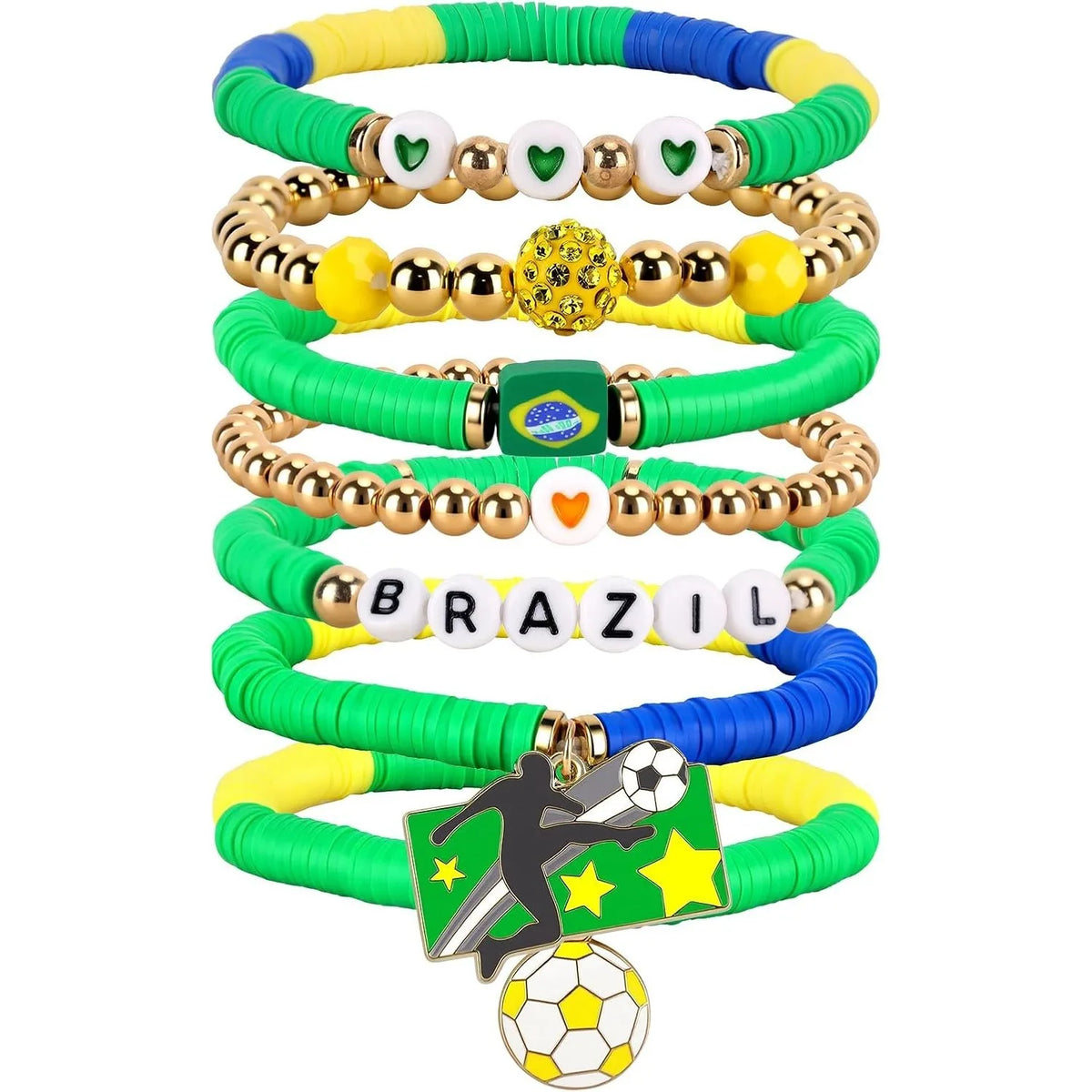 Football Country Bracelet Set – 7–8 Wristband Set | England, Argentina, Portugal, Spain, Brazil & Germany