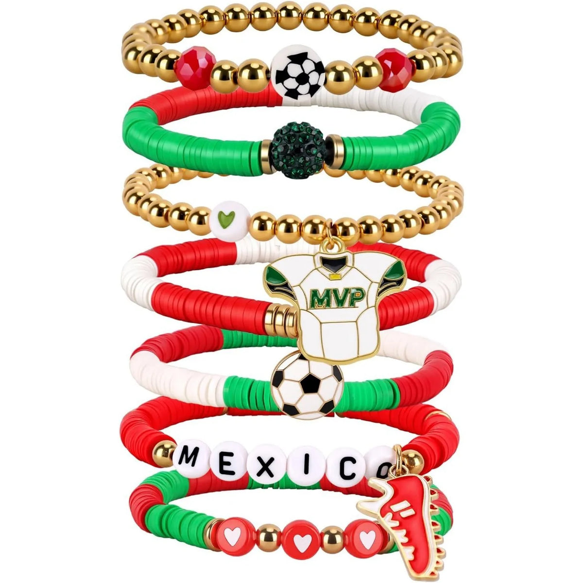 Football Country Bracelet Set – 7–8 Wristband Set | England, Argentina, Portugal, Spain, Brazil & Germany