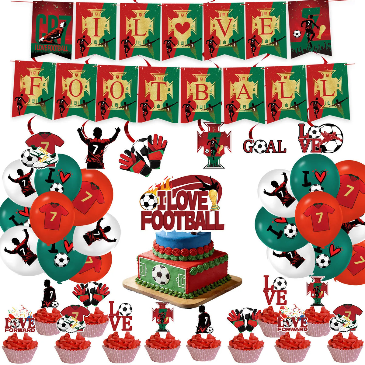 Ronaldo CR7 Football Party Set – Plates, Cups, Balloons, Banner & Backdrop