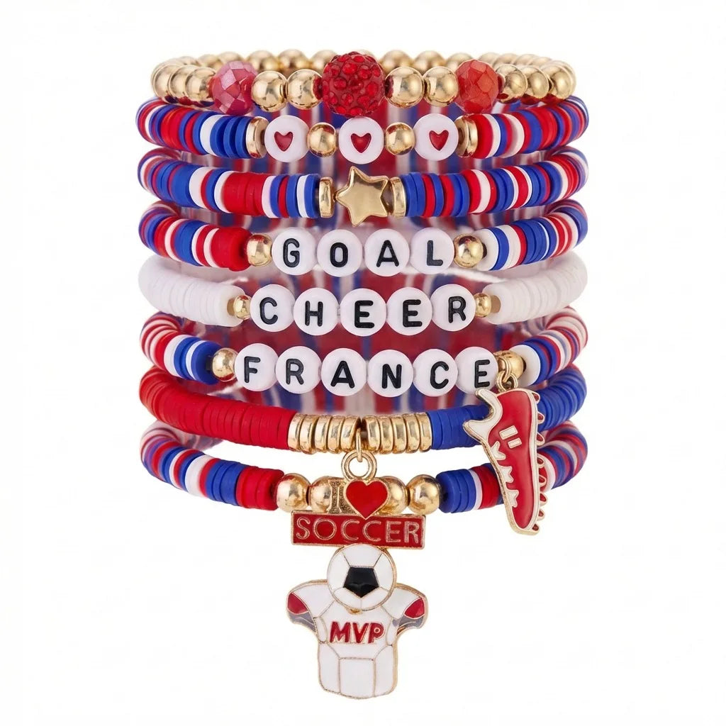 Football Country Bracelet Set – 7–8 Wristband Set | England, Argentina, Portugal, Spain, Brazil & Germany