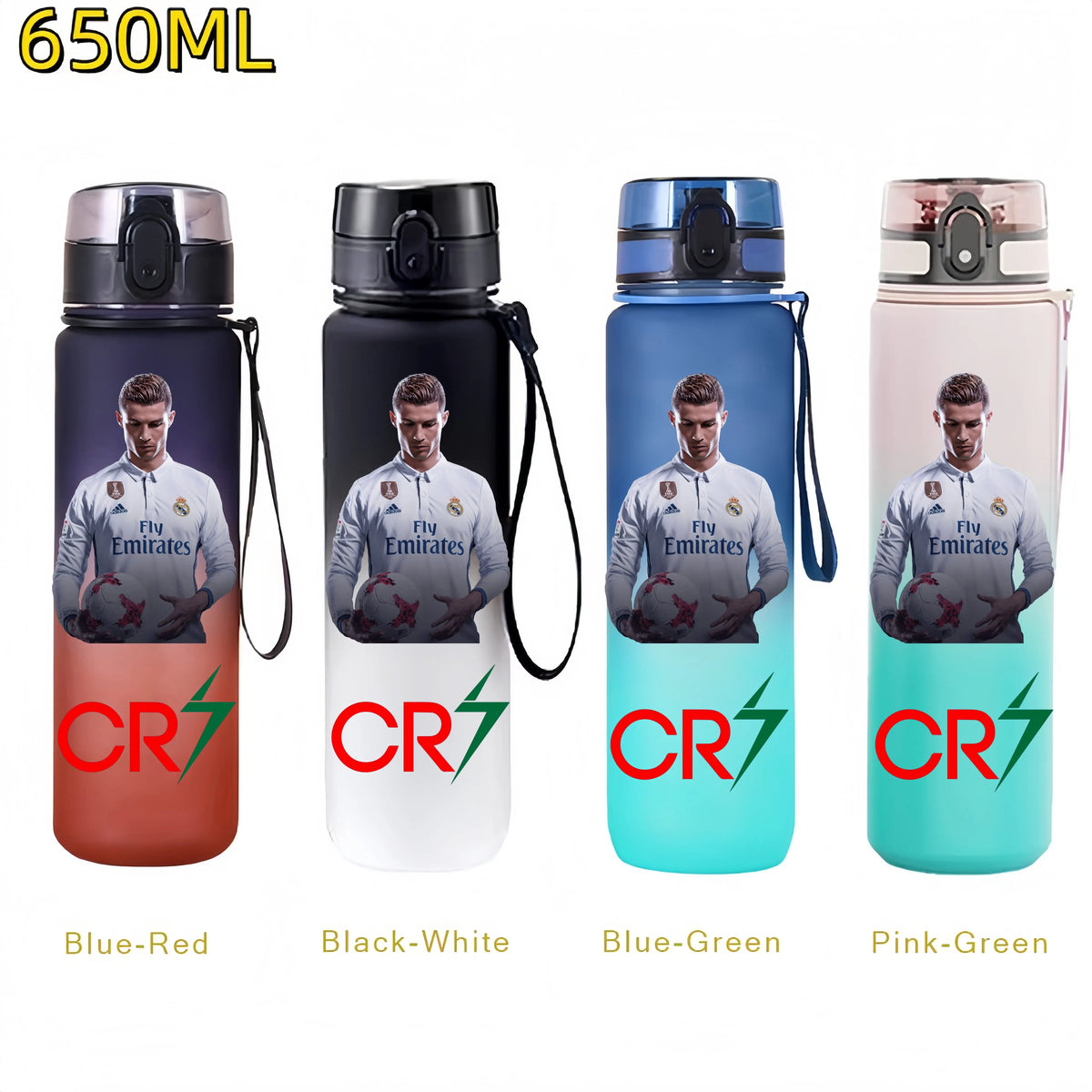 Messi, Ronaldo, Mbappé & Neymar Football Water Bottle