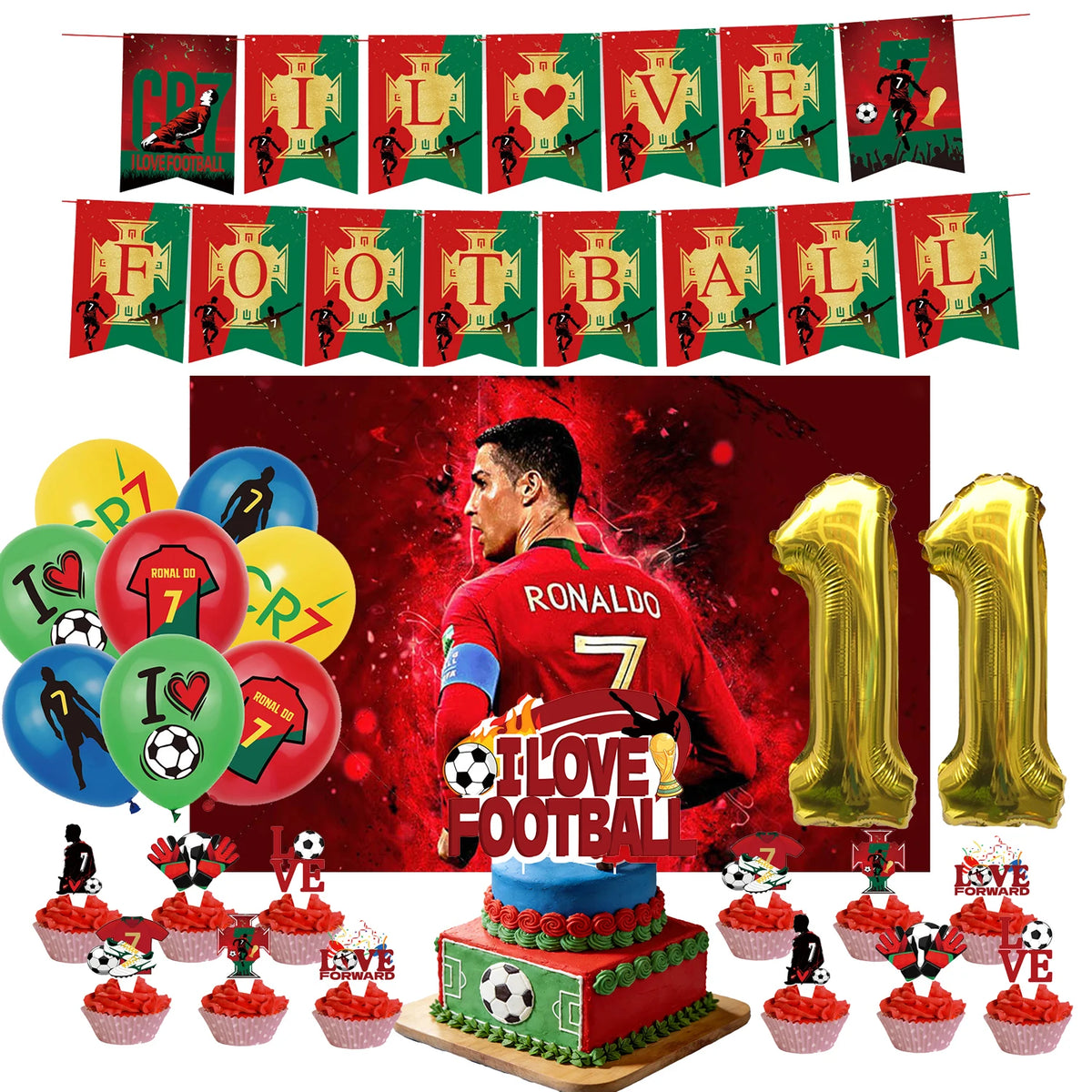 Ronaldo CR7 Football Party Set – Plates, Cups, Balloons, Banner & Backdrop