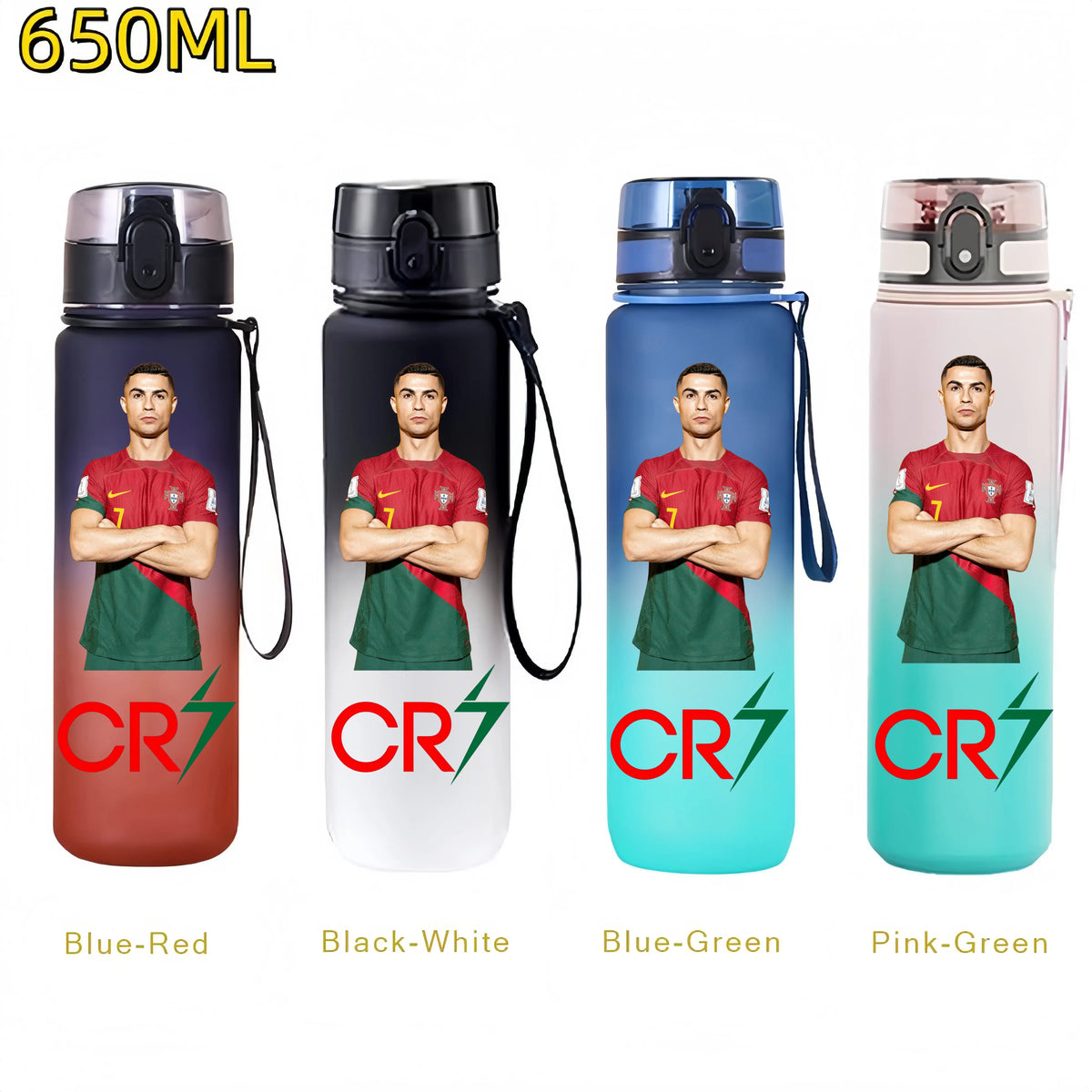 Messi, Ronaldo, Mbappé & Neymar Football Water Bottle