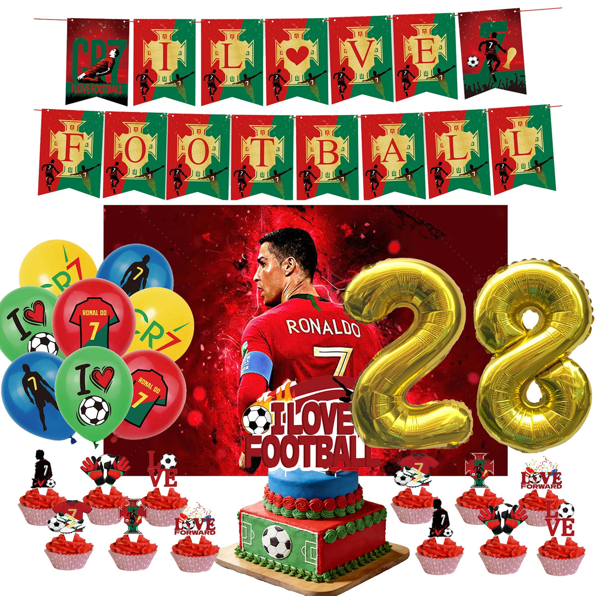 Ronaldo CR7 Football Party Set – Plates, Cups, Balloons, Banner & Backdrop