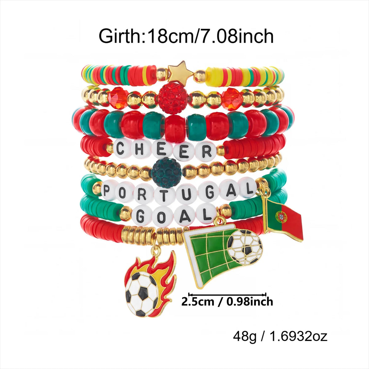 Football Country Bracelet Set – 7–8 Wristband Set | England, Argentina, Portugal, Spain, Brazil & Germany