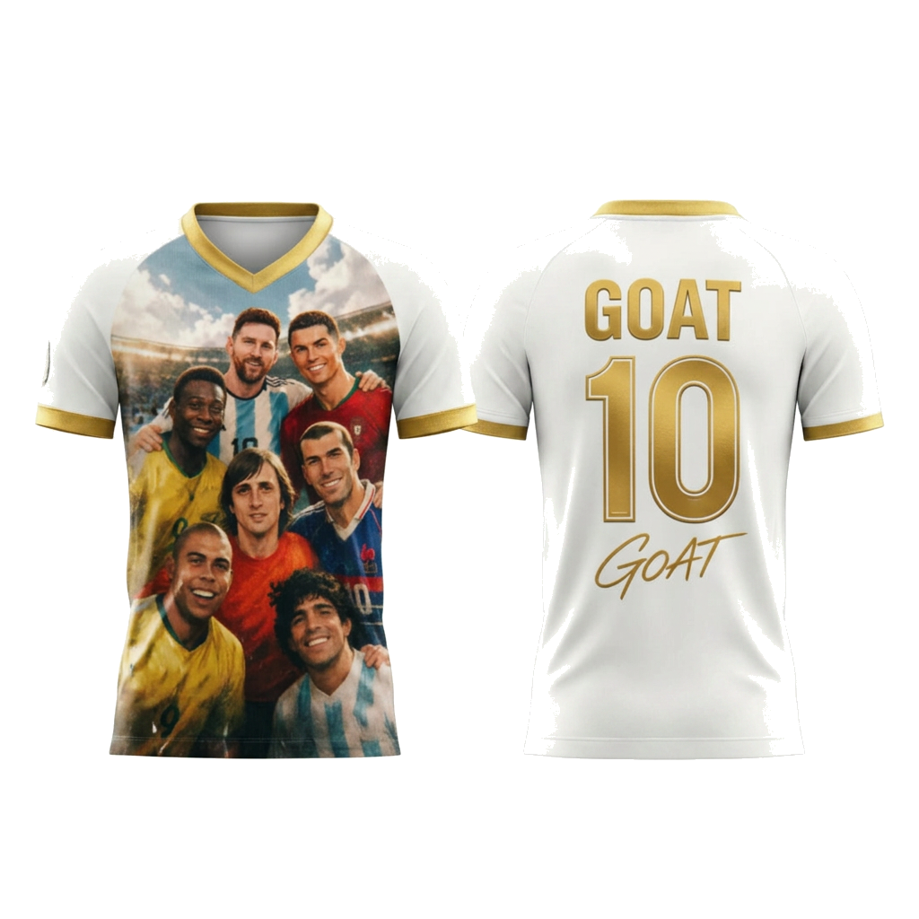 تي شيرت كرة قدم (GOAT No.10) بيليه، ميسي ومارادونا