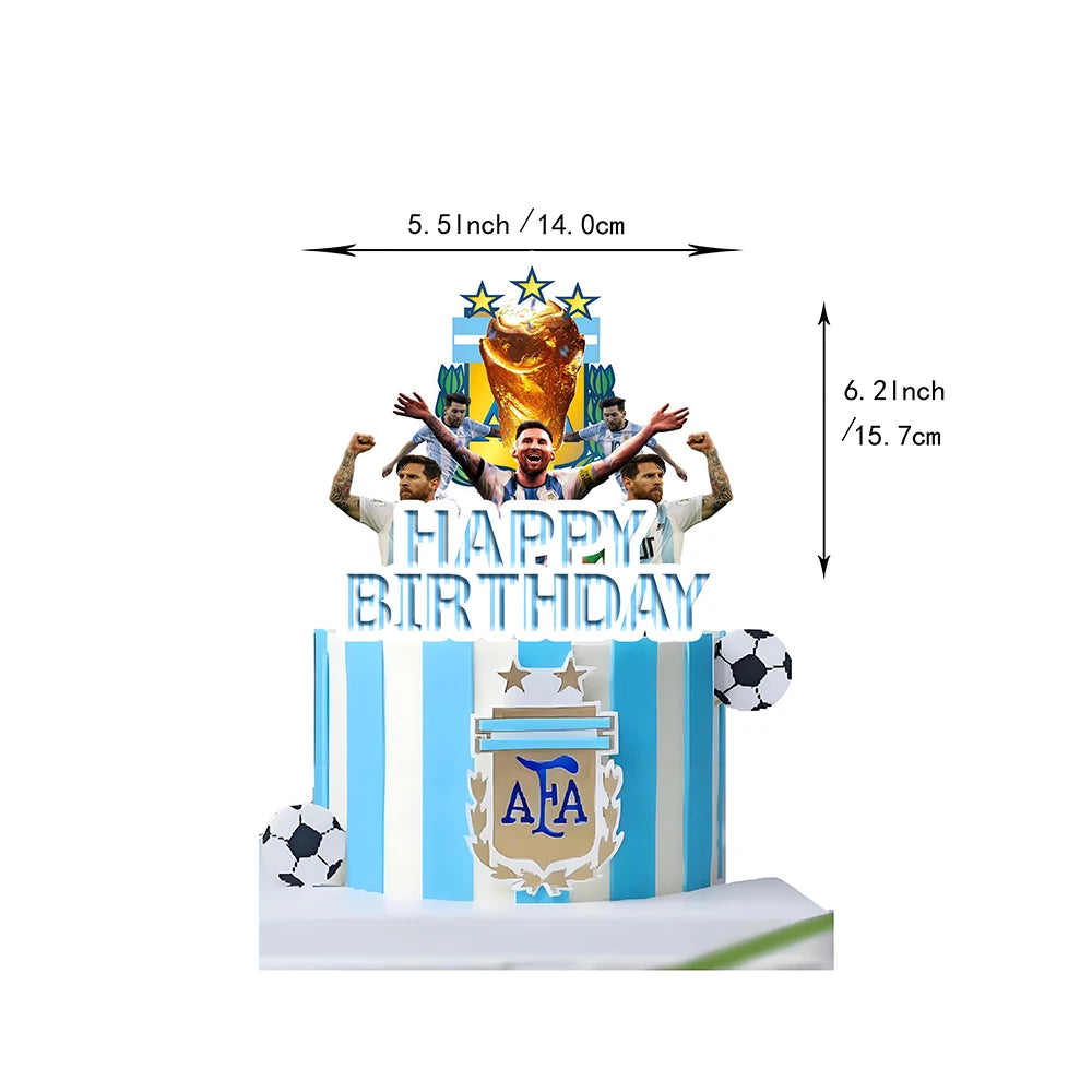 Messi Argentina Football Party Decoration Set – Banner, Backdrop, Cake Topper & Balloons