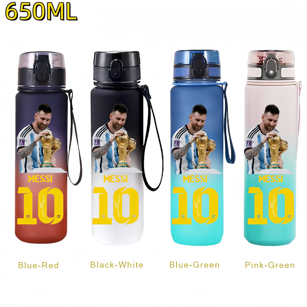 Messi, Ronaldo, Mbappé & Neymar Football Water Bottle