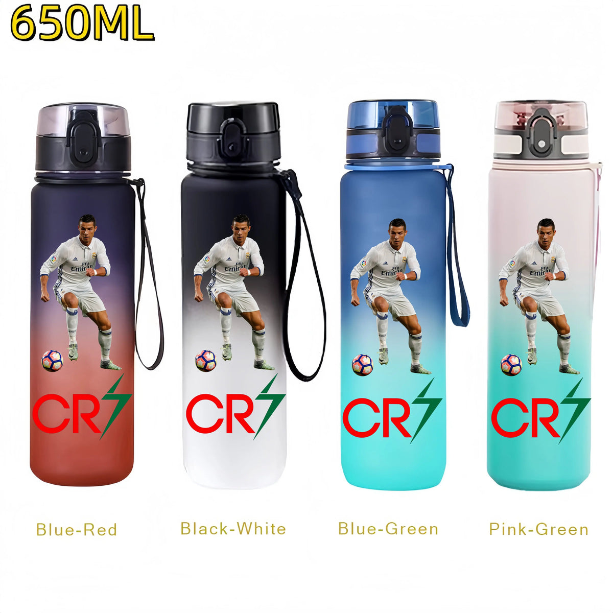 Messi, Ronaldo, Mbappé & Neymar Football Water Bottle