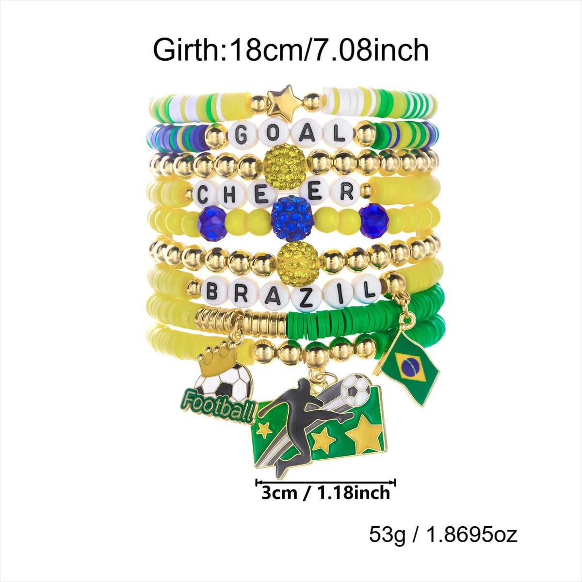 Football Country Bracelet Set – 7–8 Wristband Set | England, Argentina, Portugal, Spain, Brazil & Germany