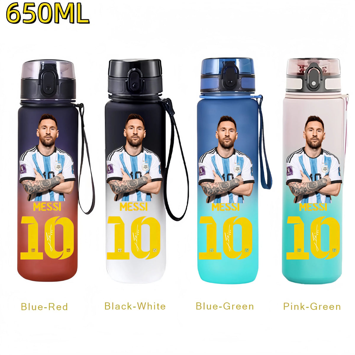 Messi, Ronaldo, Mbappé & Neymar Football Water Bottle